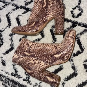 INTERNATIONAL CONCEPTS snakeskin heeled booties